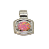 Sterling Silver Synthetic Pink Opal Squared Charm Pendant Modern c1990s