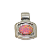 Sterling Silver Synthetic Pink Opal Squared Charm Pendant Modern c1990s