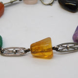 Sterling Silver Multi-Gem Set Bracelet Vintage c1970 Amber, Amethyst, Agate