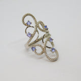 Sterling Silver Tanzanite Swirly Pattern Statement Ring Vintage c1970 Size P 1/2