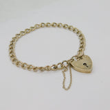 Sterling Silver Heart Padlock Clasp Curb Chain Bracelet Vintage 1971 London