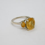 Sterling Silver 3 Oval Cut Citrine Cocktail Dress Ring Vintage c1970 Size O