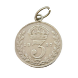 Sterling Silver Threepence Coin Charm Pendant Antique 1917