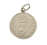 Sterling Silver Threepence Coin Charm Pendant Antique 1917