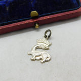 Sterling Silver Traditional Curled Dragon Charm Pendant Vintage c1970