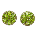 Pair of Sterling Silver Multi-Stone Peridot Cluster Stud Earrings Modern c1990