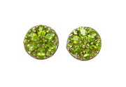 Pair of Sterling Silver Multi-Stone Peridot Cluster Stud Earrings Modern c1990
