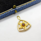 Sterling Silver Gilt & Garnet Floral Charm Pendant Vintage c1970