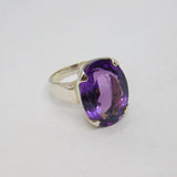 Sterling Silver Chunky Amethyst Studio Cocktail Ring Vintage c1970 Size O 1/2