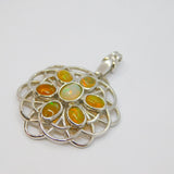 Sterling Silver 7 Opal Set Large Floral Design Charm Pendant Vintage c1970