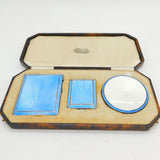 Boxed Set of Sterling Silver & Guilloche Enamel Cases Antique Birmingham