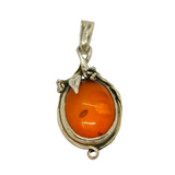 Sterling Silver Baltic Amber Textured Floral Setting Charm Pendant Modern c1990s