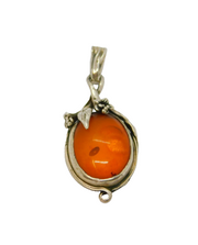 Sterling Silver Baltic Amber Textured Floral Setting Charm Pendant Modern c1990s
