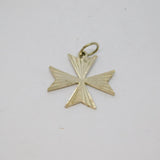 Sterling Silver Stripy Textured Maltese Cross Charm Pendant Vintage c1970s