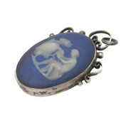 Victorian Sterling Silver Mounted Wedgwood Jasperware Pendant Antique c1840s
