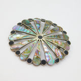 Sterling Silver Mexican Abalone & Black Onyx Studio Brooch/Pendant Vintage c1970