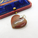 Sterling Silver Red Agate Heart Charm Pendant Vintage c1970