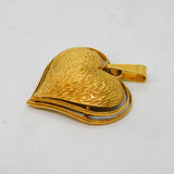 Gold Plated Textured Heart Form Drop Pendant Vintage c1980s