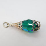 Sterling Silver Glass Set Bottle Charm Pendant Vintage c1970