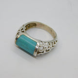 Sterling Silver Rounded Turquoise Patterned Band Ring Vintage c1970 Size P 1/2