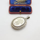 Large Victorian Sterling Silver Mourning Monogram Locket Pendant c1880 Antique