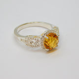 Sterling Silver Citrine & White Sapphire Dress Ring Vintage c1970 Size N 1/2
