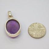 Sterling Silver Oval Amethyst Cabochon Pendant Vintage c1970