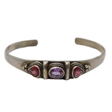Sterling Silver, Garnet & Amethyst Set Studio Style Bangle Bracelet Vintage