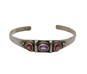 Sterling Silver, Garnet & Amethyst Set Studio Style Bangle Bracelet Vintage