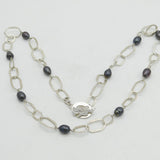 Long Sterling Silver & Simulated Pearl Dress Necklace with Bird Clasp Vintage