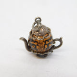 Sterling Silver Glass Set Teapot Charm Pendant Vintage c1970s