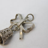Sterling Silver Ringing Bell with Ribbon Charm Pendant Vintage c1970