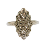 Sterling Silver Art Deco Marcasite Dress Ring Antique c1930 Size P 1/2