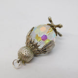 Sterling Silver Large Glass Set Owl Charm Pendant Vintage c1970