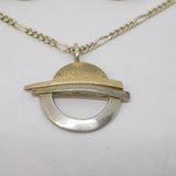 10ct Gold & Sterling Silver Modernist Earrings & Necklace Jewellery Suite c1970s