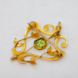 Edwardian 9ct Yellow Gold & Peridot Lavalier Drop Pendant Antique c1910s