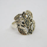 Sterling Silver Butterflies & Flowers Studio Dress Ring Vintage c1990 Size P 1/2