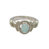 Sterling Silver Opal & Spinel Sparkling Dress Ring Vintage c1990 Size L