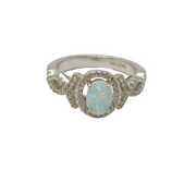Sterling Silver Opal & Spinel Sparkling Dress Ring Vintage c1990 Size L