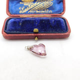 Sterling Silver Pink Quartz Heart Charm Pendant Vintage c1970