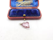 Sterling Silver Pink Quartz Heart Charm Pendant Vintage c1970