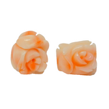 Chinese Yellow Metal Carved Angel Skin Coral Floral Stud Earrings Antique