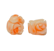 Chinese Yellow Metal Carved Angel Skin Coral Floral Stud Earrings Antique