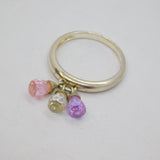 Sterling Silver Pink, Purple & White CZ Charm Dress Ring Modern c2000 Size S