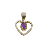 Sterling Silver Amethyst Set Braided Open Heart Charm Pendant Vintage c1970s