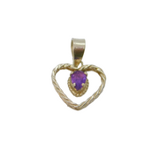 Sterling Silver Amethyst Set Braided Open Heart Charm Pendant Vintage c1970s