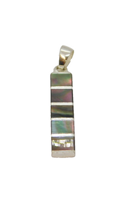 Sterling Silver Natural Shell Striped Stick Drop Pendant Contemporary c2000s