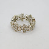 Sterling Silver CZ Flowers Band Dress Ring Contemporary c2000 Size I