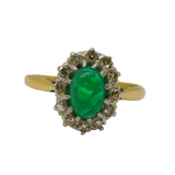 Victorian 18ct Yellow Gold, Emerald & Diamond Floral Engagement Ring Antique