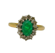 Victorian 18ct Yellow Gold, Emerald & Diamond Floral Engagement Ring Antique